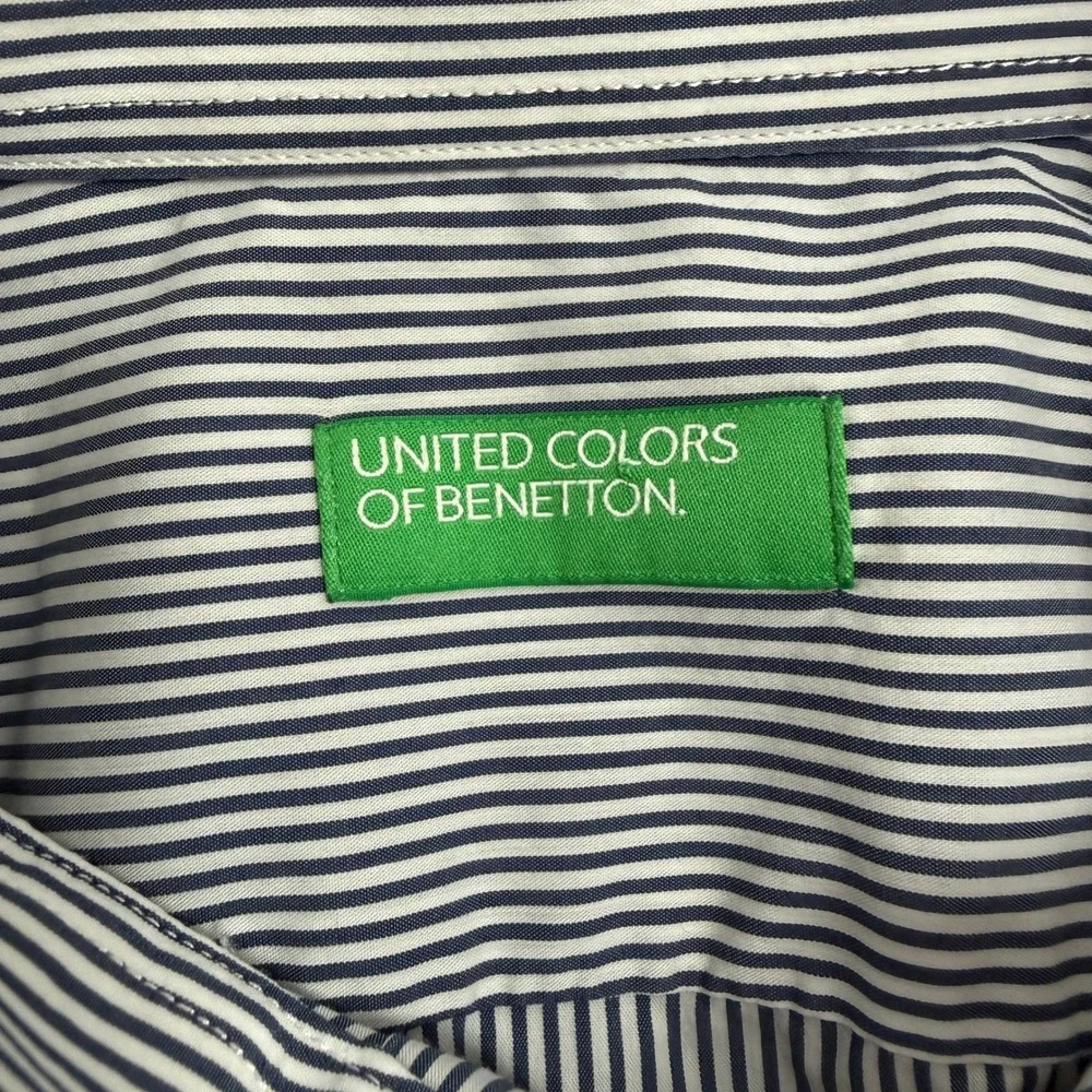 United Colors of Benetton Men Small Pinstripe Long Sleeve Button Down Shirt Navy